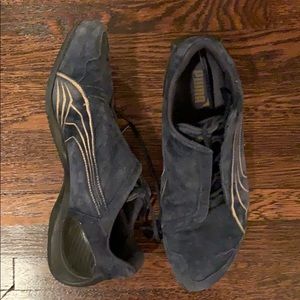Puma Navy and Gold Suade Sneakers - used